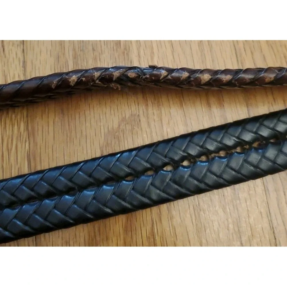 Lot Of 2 FOSSIL Mens Braided Brown & Black Leather Belts 34 Distressed